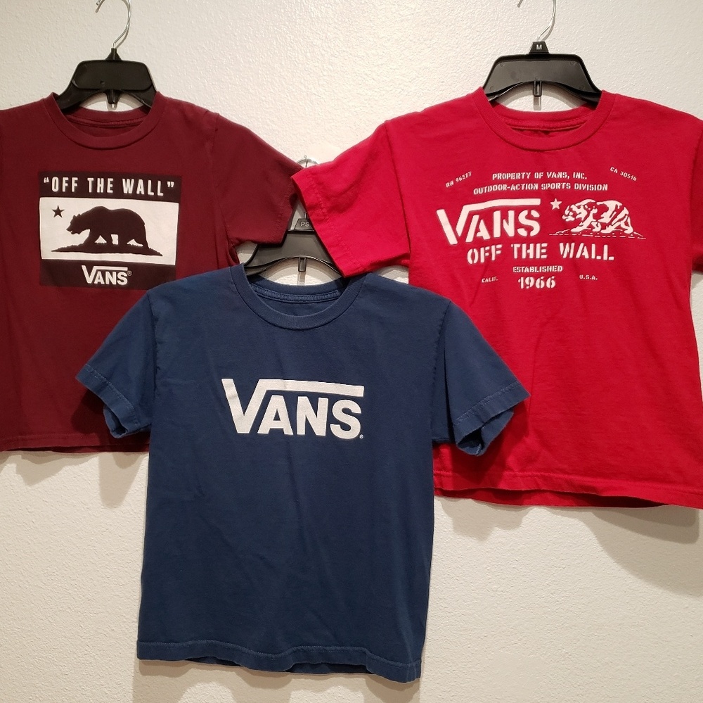 3 Vans tshirts. Burgundy, blue and red.